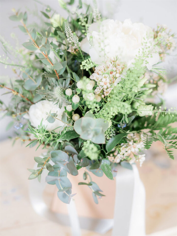 White Wedding Flowers Bouquet Greenery Carn Patrick Photography