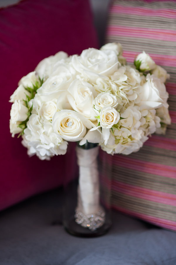 White Wedding Flowers Bouquet Rose Hydrangea Cory Ryan Photography