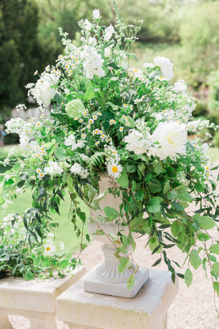 White Wedding Flowers Ceremony Daisy James and Kerrie Photography