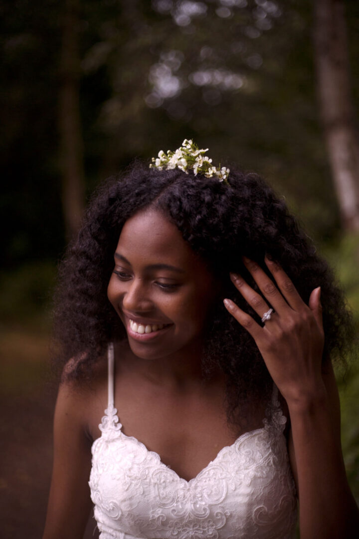 White Wedding Flowers Hairstyle Bride Heather Winstanley Photography