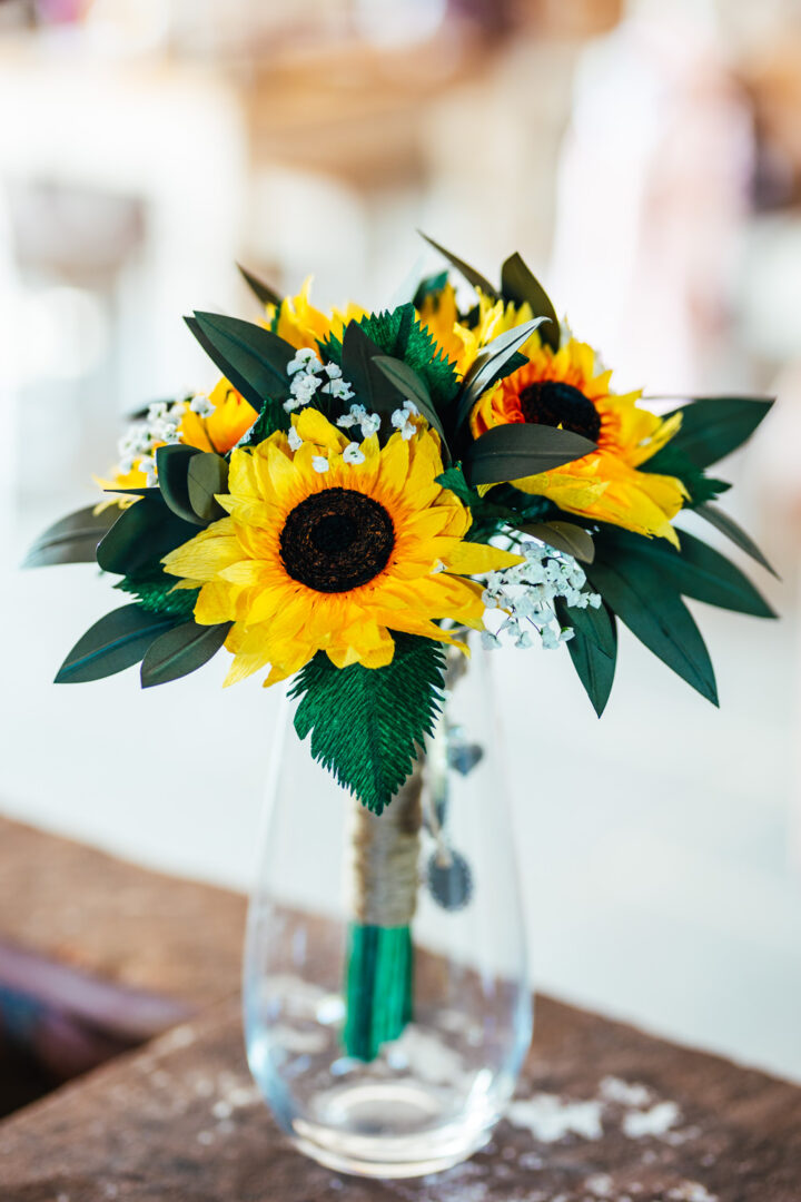 Artificial Sunflower Wedding Bouquet Kirsty Rockett Photography