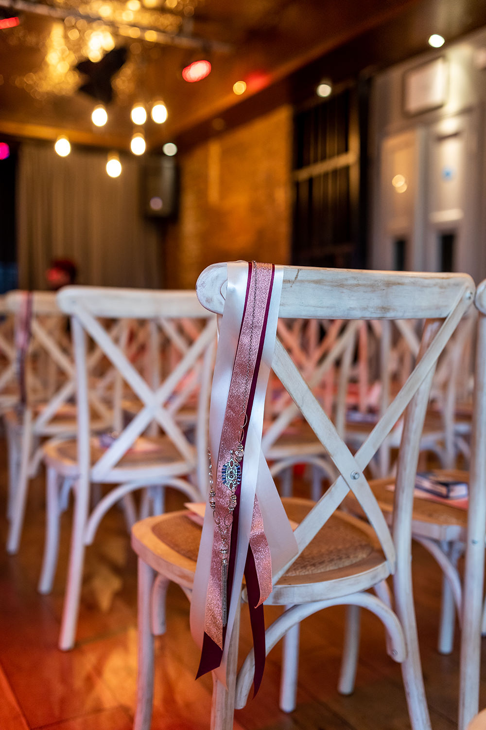 Chair Ribbon Aisle Century Club Wedding Sophie Cass