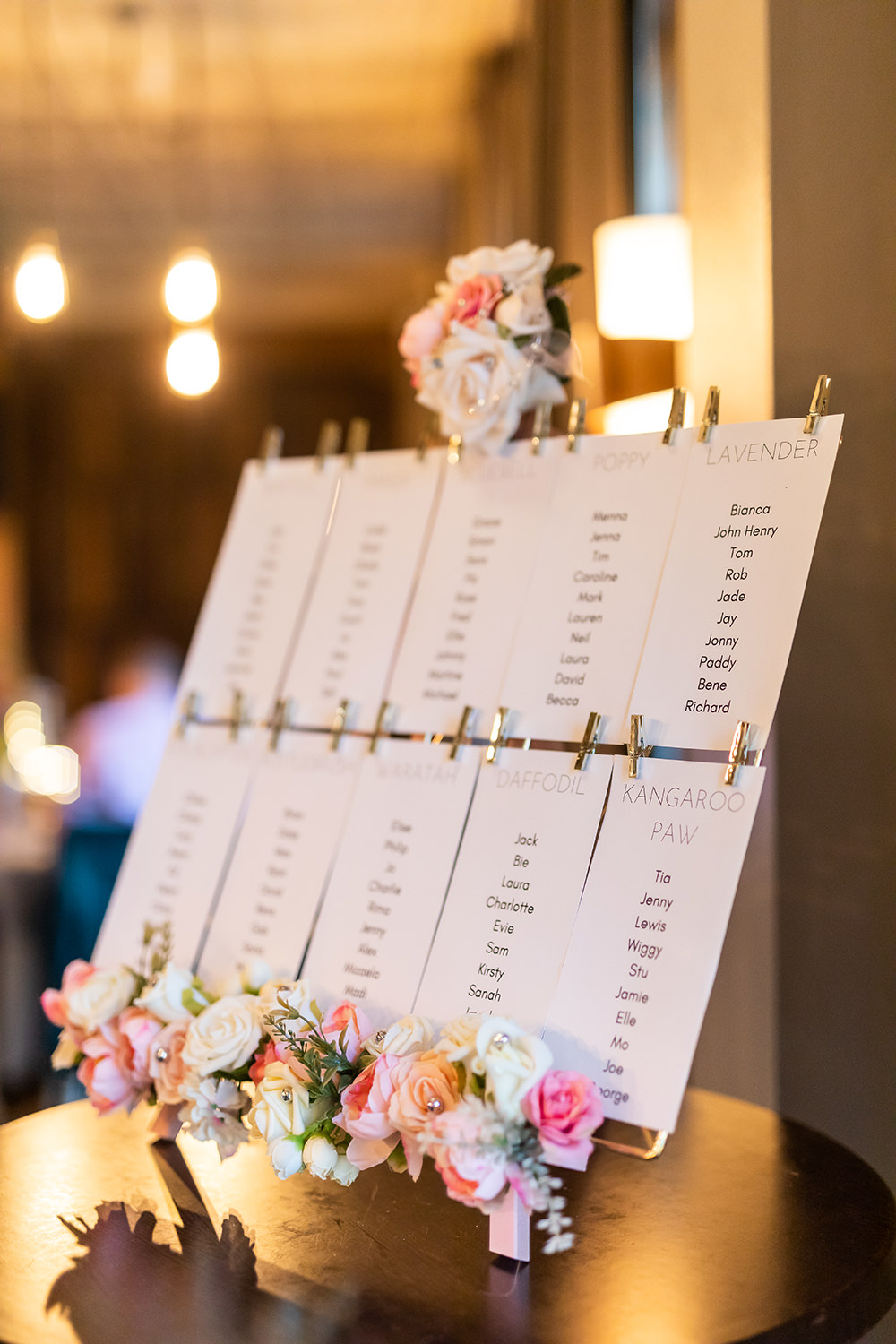 Table Plan Flowers Pegs Century Club Wedding Sophie Cass