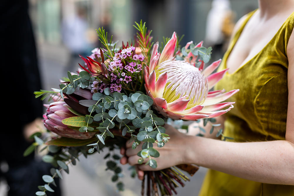 Bouquet Flowers Bride Bridal Protea Century Club Wedding Sophie Cass
