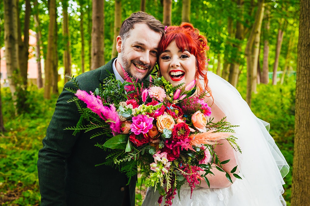 Bouquet Flowers Bride Bridal Pink Peach Red Faerie Tea Party Wedding Kirsty Rockett Photography