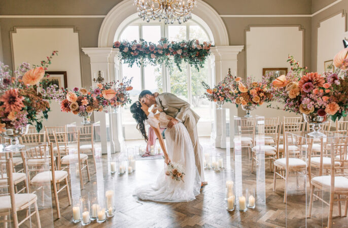 Flower Backdrop Ceremony Decor Glewstone Court Wedding Iris and Ivy Photography