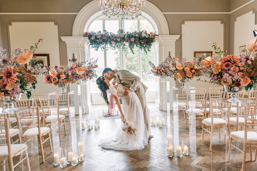Flower Backdrop Ceremony Decor Glewstone Court Wedding Iris and Ivy Photography