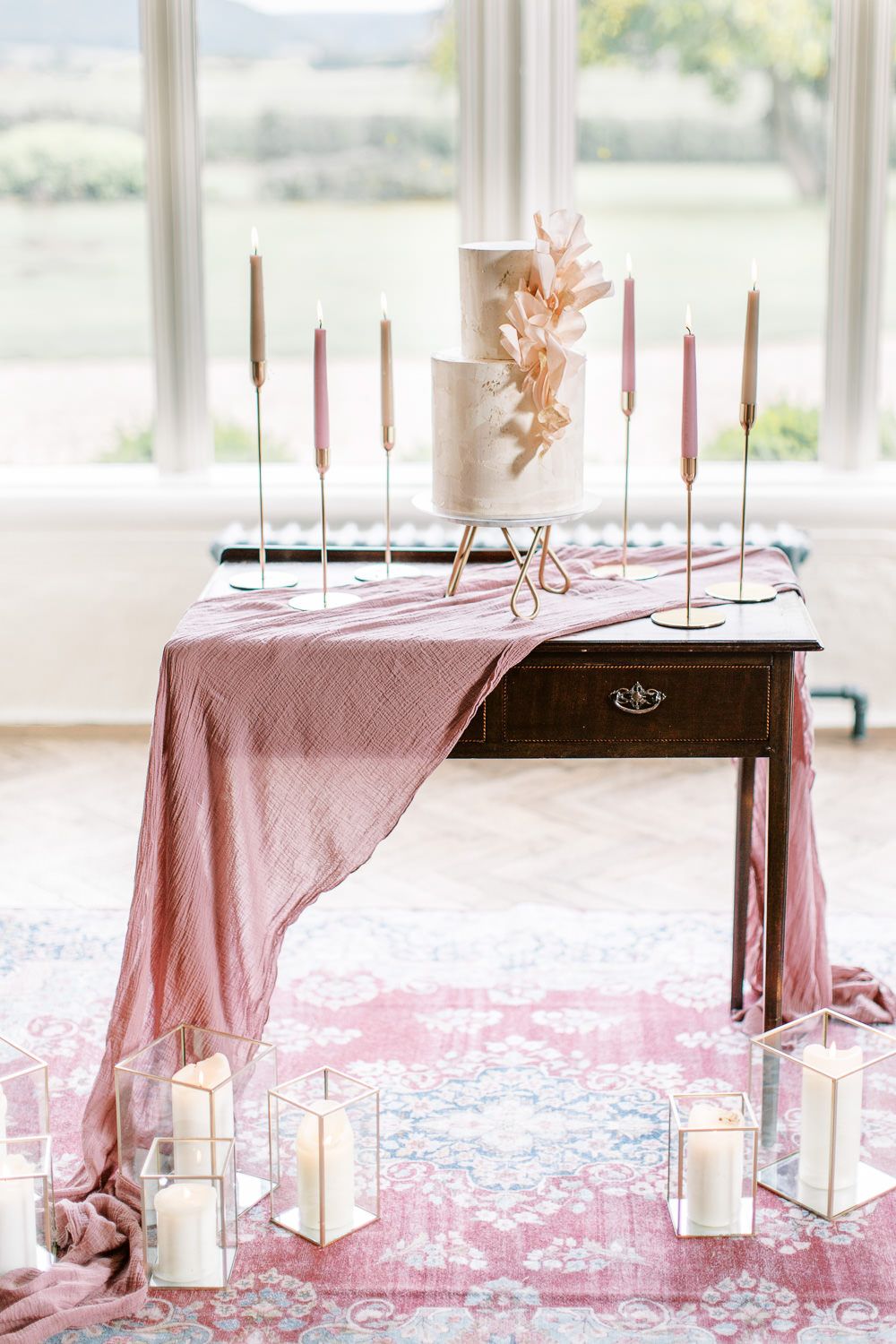 Cake Table Candles Glewstone Court Wedding Iris and Ivy Photography
