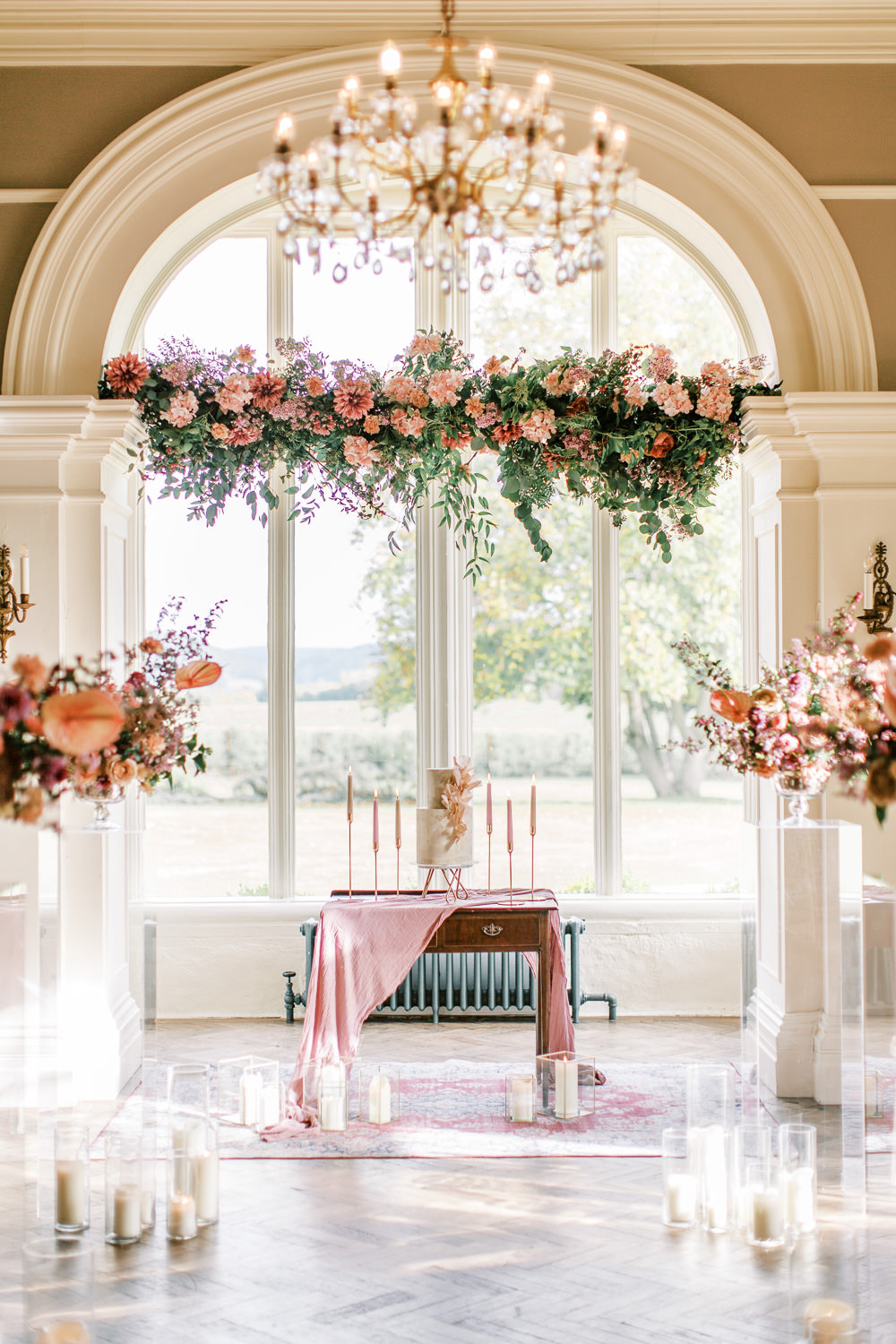 Cake Table Candles Flowers Glewstone Court Wedding Iris and Ivy Photography