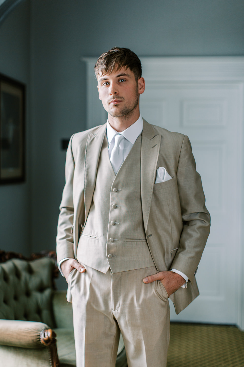 Cream Suit Groom Glewstone Court Wedding Iris and Ivy Photography