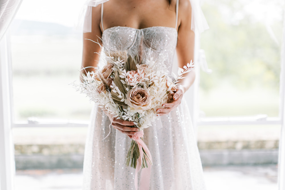 Bouquet Flowers Bride Bridal Dried Rose Grass Glewstone Court Wedding Iris and Ivy Photography