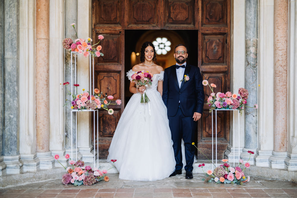 Flower Pillar Church Entrance Italian Lebanese Wedding Francesco Pennacchietti