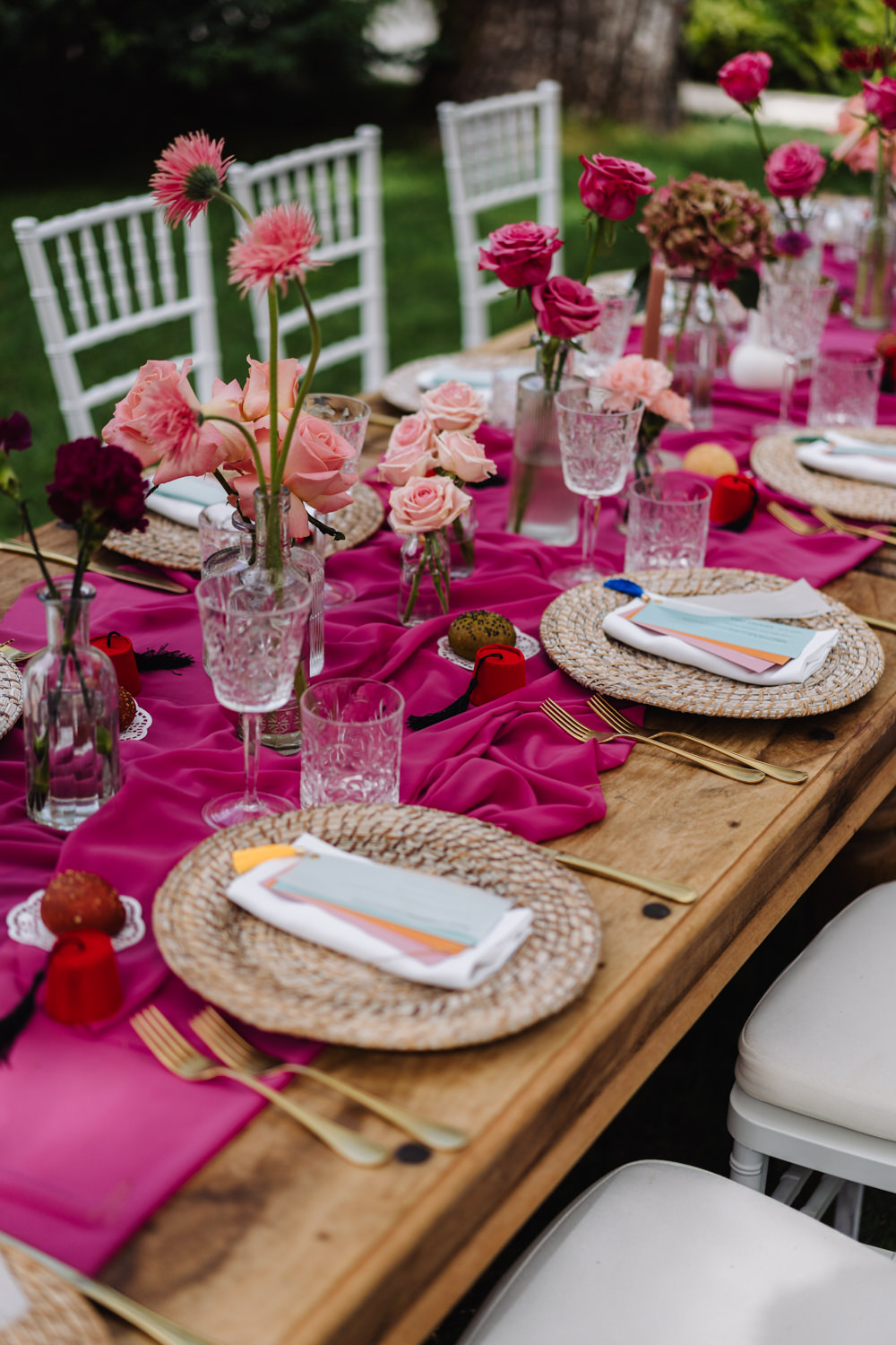Magenta Pink Table Decor Candles Flowers Runner Italian Lebanese Wedding Francesco Pennacchietti