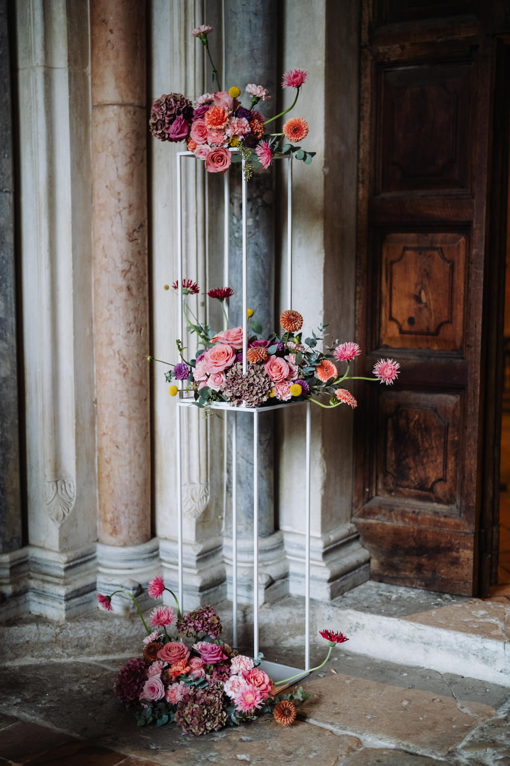 Flower Pillar Church Entrance Italian Lebanese Wedding Francesco Pennacchietti