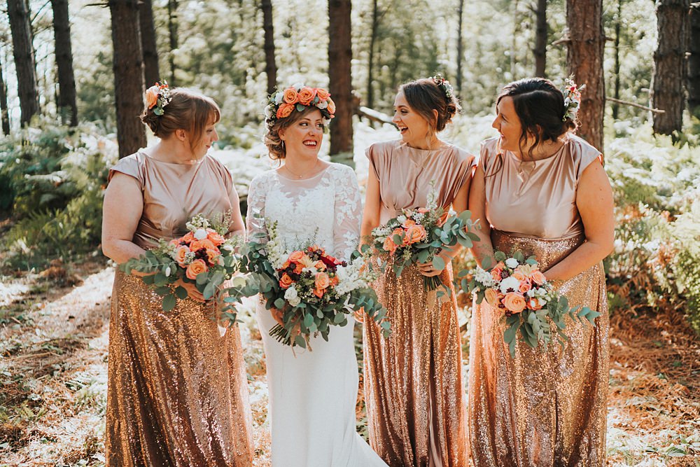 Sequin Bridesmaid Dresses Gold Kent Village Hall Wedding Holly Rose Weddings