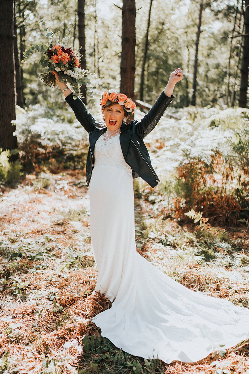 Bride Dress Lace Long Sleeve Mori Lee Leather Jacket Kent Village Hall Wedding Holly Rose Weddings