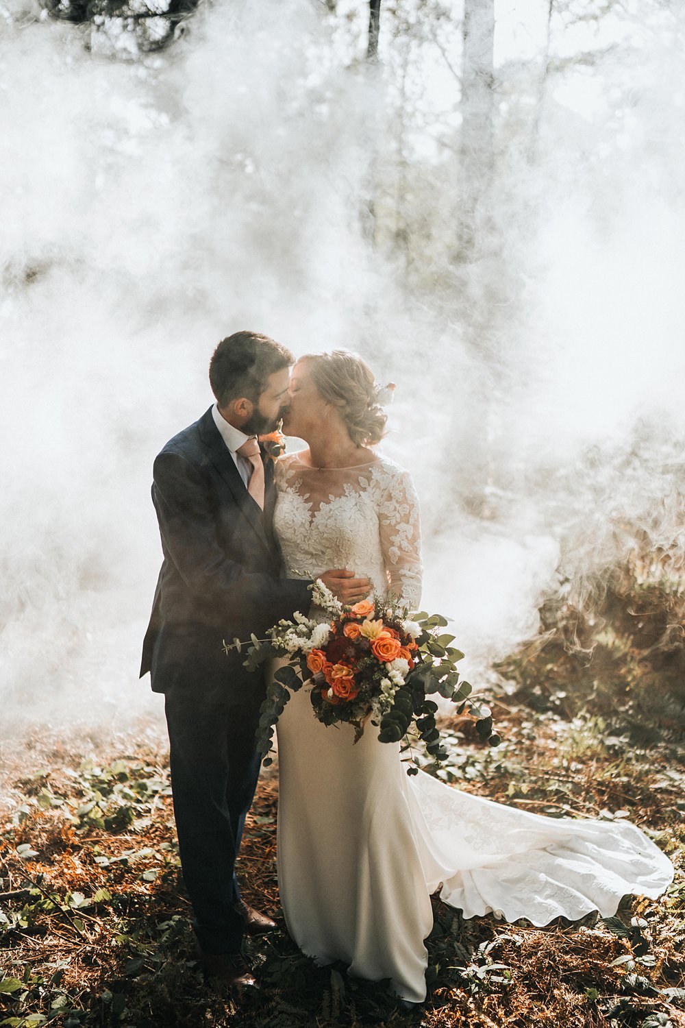 Smoke Flare White Kent Village Hall Wedding Holly Rose Weddings