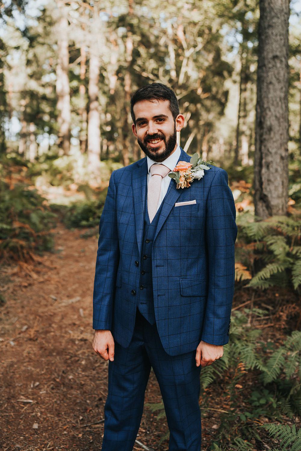 Groom Blue Suit Pink Tie Kent Village Hall Wedding Holly Rose Weddings