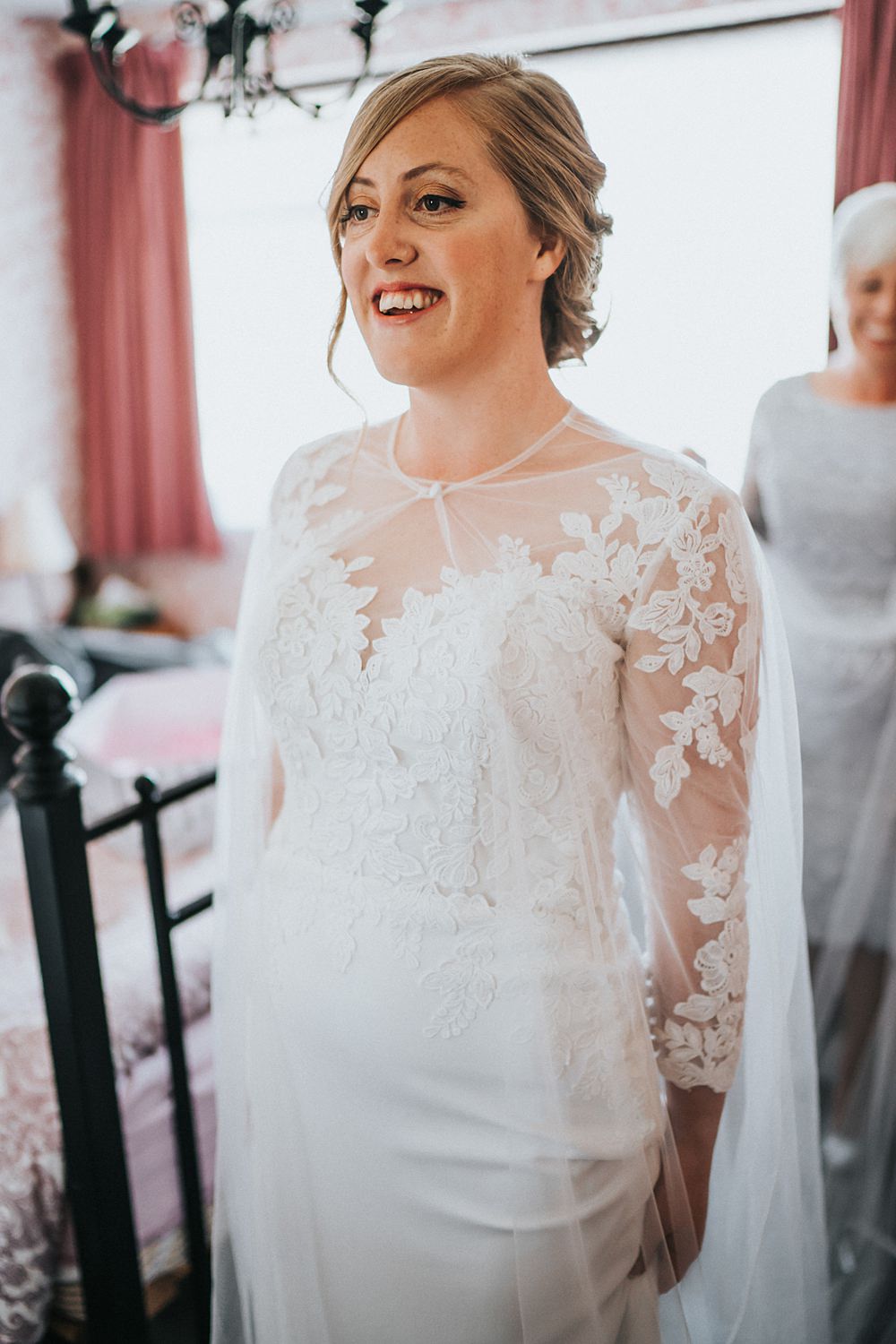 Bride Dress Lace Long Sleeve Cape Veil Mori Lee Kent Village Hall Wedding Holly Rose Weddings