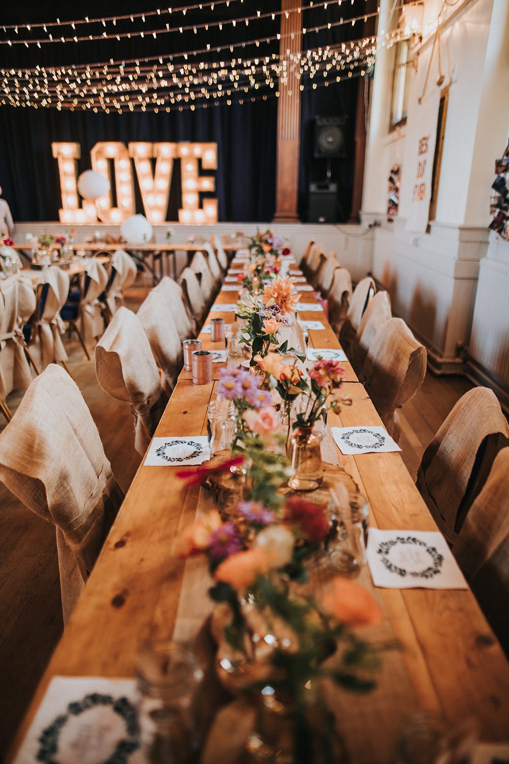 Long Wooden Tables Decor Flowers Kent Village Hall Wedding Holly Rose Weddings