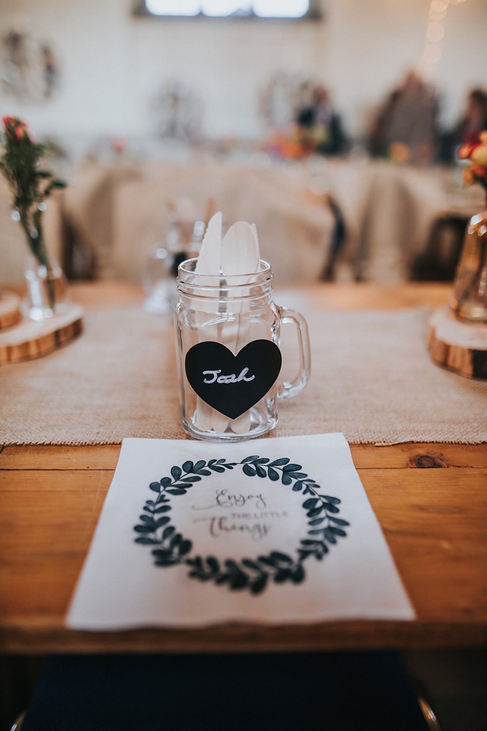 Jar Place Name Bamboo Cutlery Kent Village Hall Wedding Holly Rose Weddings
