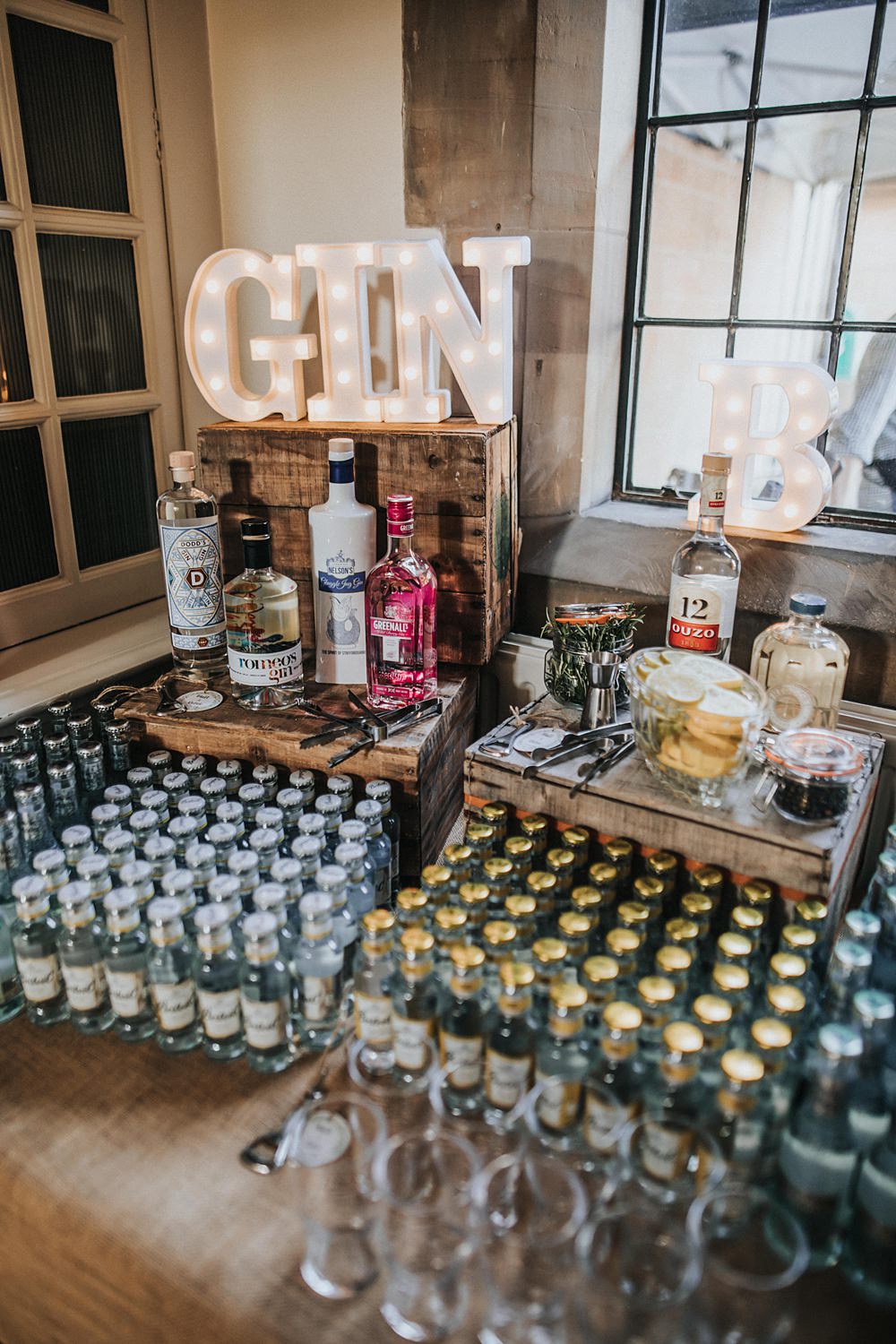 Gin Bar Station Table Drinks Kent Village Hall Wedding Holly Rose Weddings