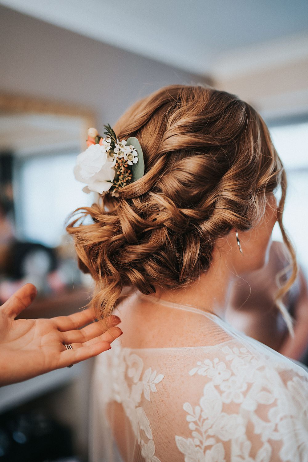 Bridal Hairstyle Up Do Flowers Kent Village Hall Wedding Holly Rose Weddings
