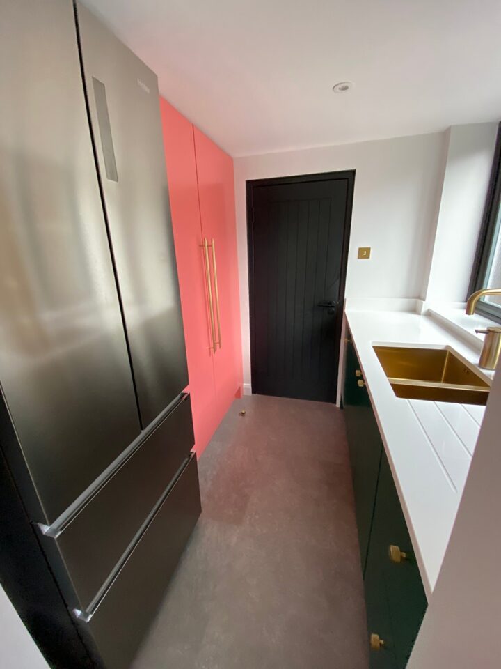 Utility Renovation 1930s House Coral Green Colourful Brass Black Door