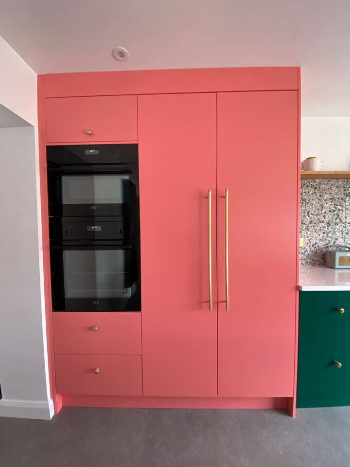 Kitchen Renovation 1930s House Coral Green Colourful Brass Pantry High Ovens