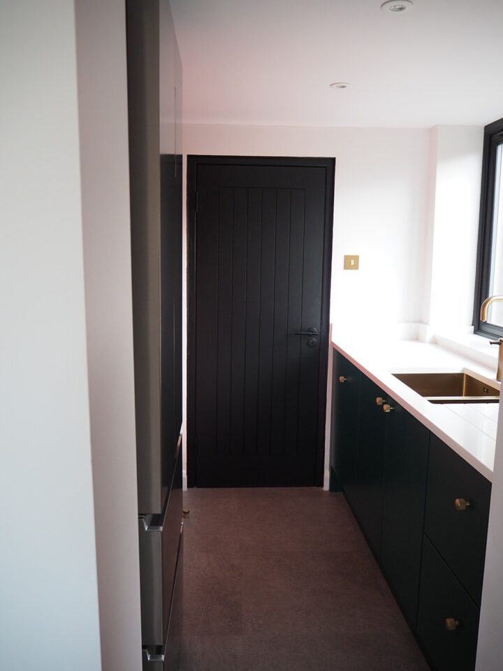 Utility Renovation 1930s House Coral Green Colourful Brass Black Door