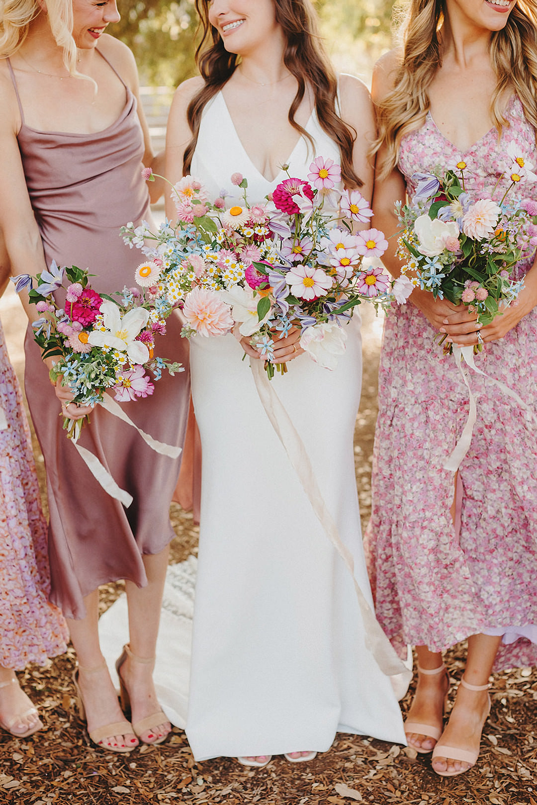 Bouquet Flowers Pink Pretty Summer Yellow Dahlia Bridesmaid Lady Bird Johnson Wildflower Center Wedding Two Pair Photography