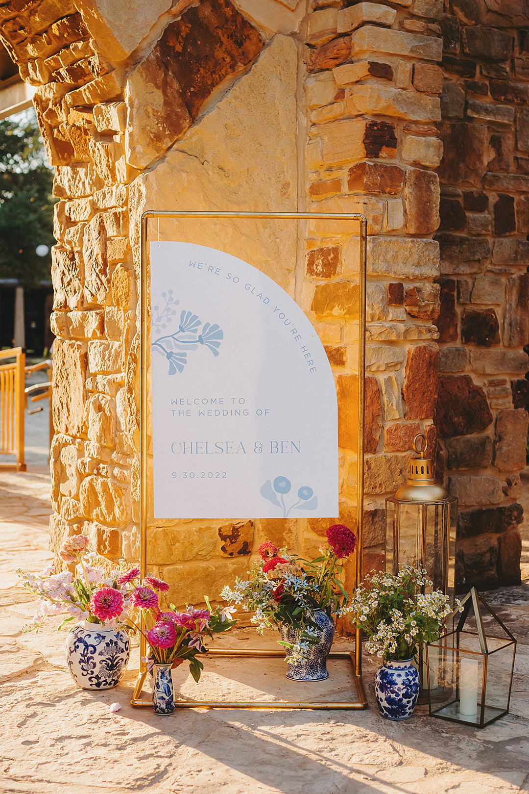Welcome Sign Half Moon Flowers Lady Bird Johnson Wildflower Center Wedding Two Pair Photography