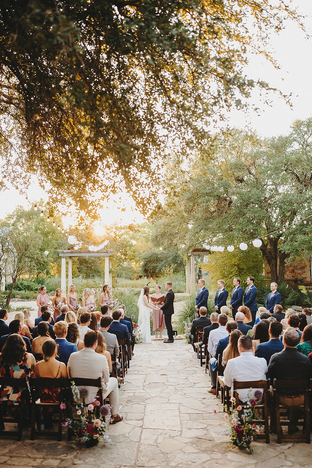 Outdoor Ceremony Aisle Wooden Chairs Lady Bird Johnson Wildflower Center Wedding Two Pair Photography