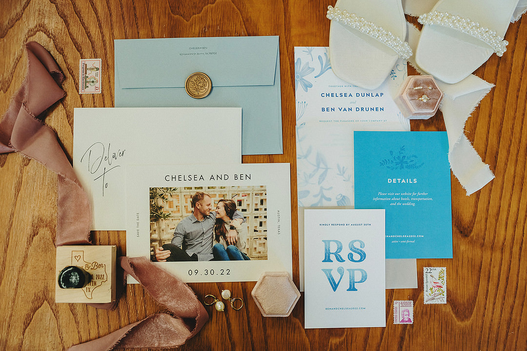Blue Inviation Suite Lady Bird Johnson Wildflower Center Wedding Two Pair Photography