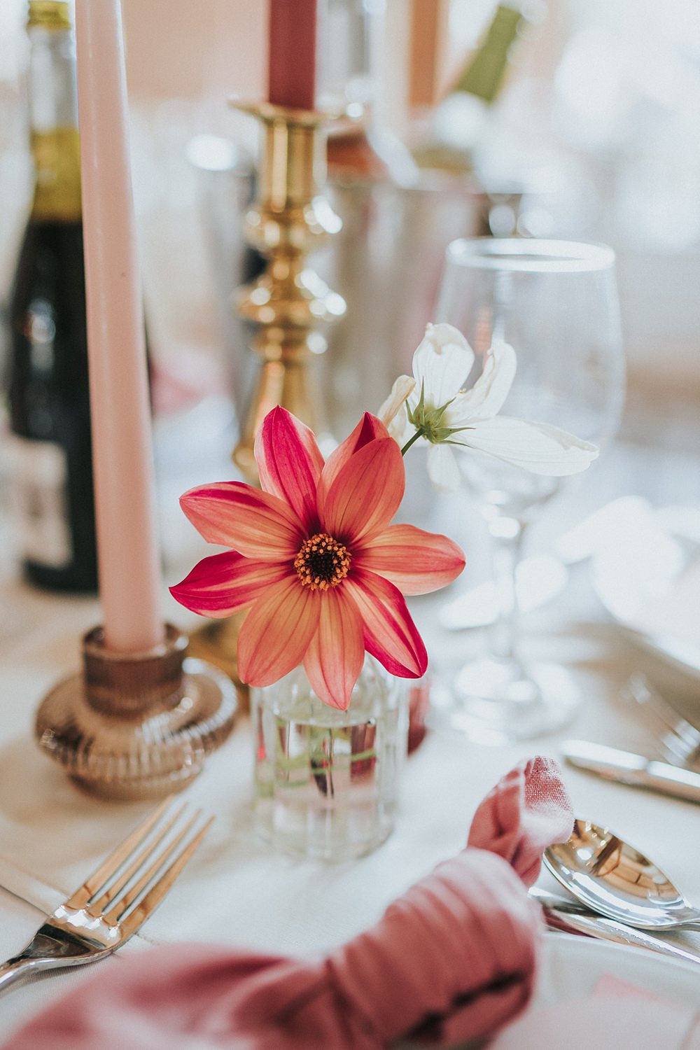Cosmos Flower Table Jar Magenta Pink Wedding Holly Rose Weddings