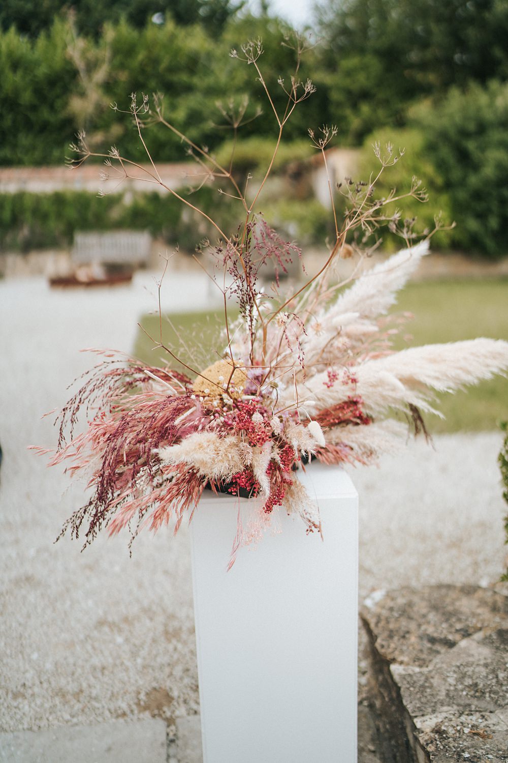 Pampas Grass Pillar Flowers Magenta Pink Wedding Holly Rose Weddings