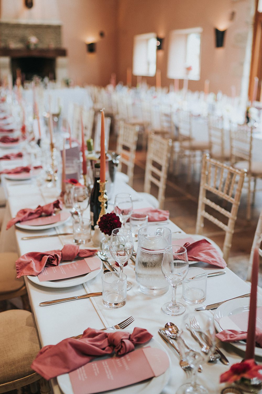 Long Table Napkins Flowers Tall Candles Magenta Pink Wedding Holly Rose Weddings