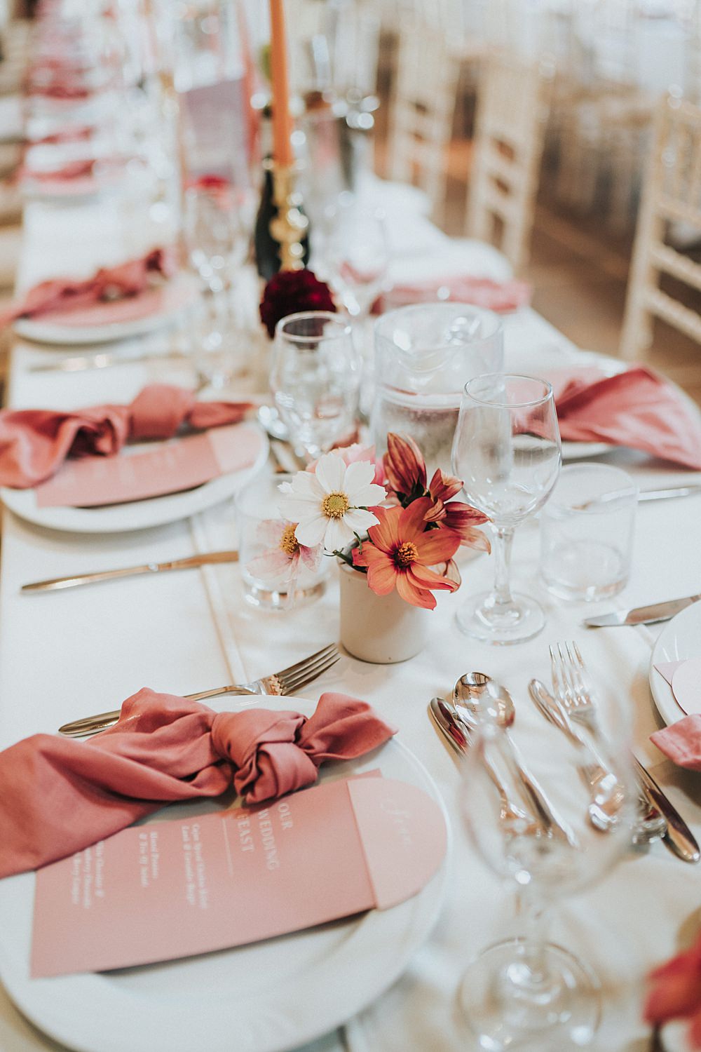 Knotted Napkin Gold Cutlery Place Setting Magenta Pink Wedding Holly Rose Weddings