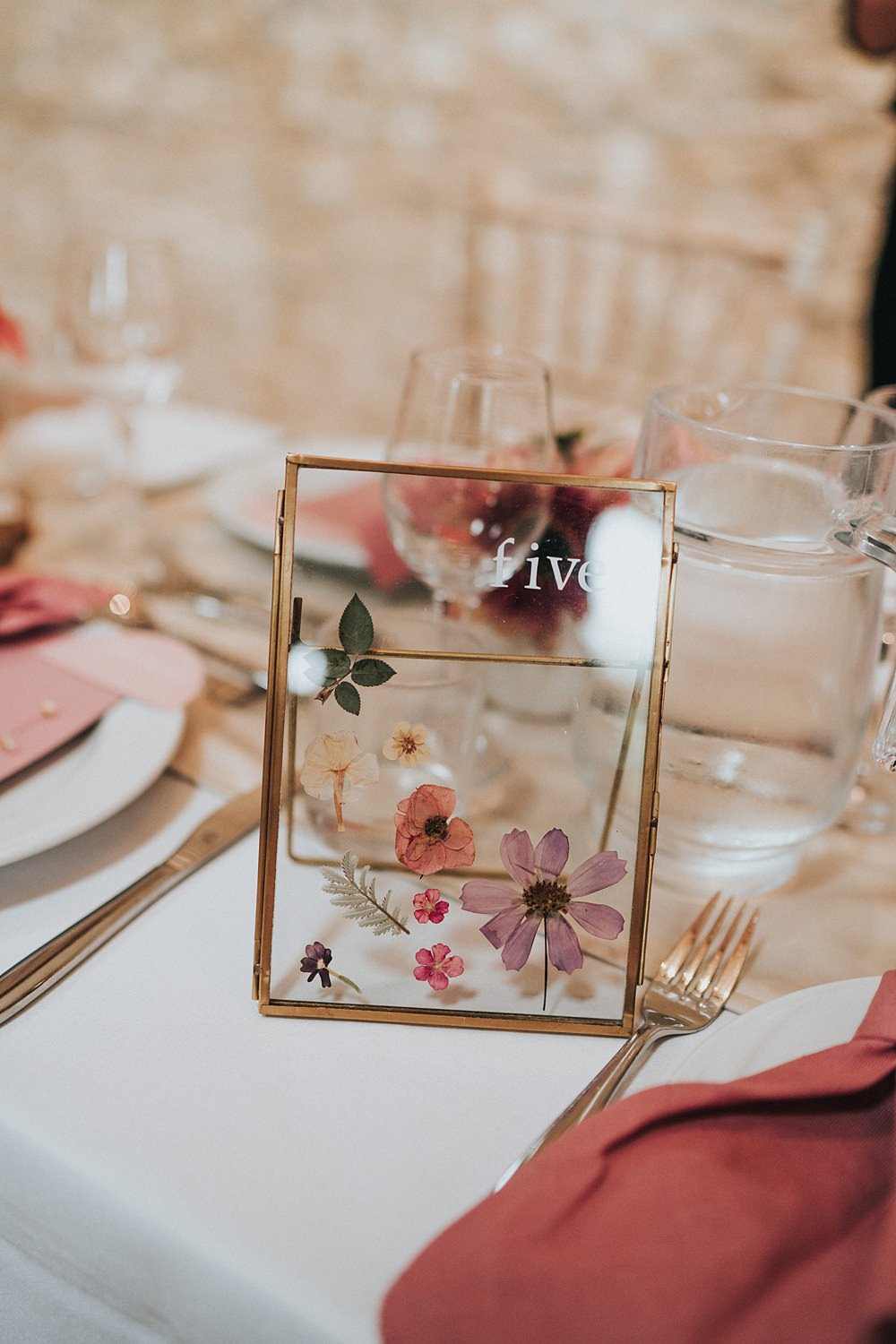 Pressed Flower Frame Table Name Magenta Pink Wedding Holly Rose Weddings