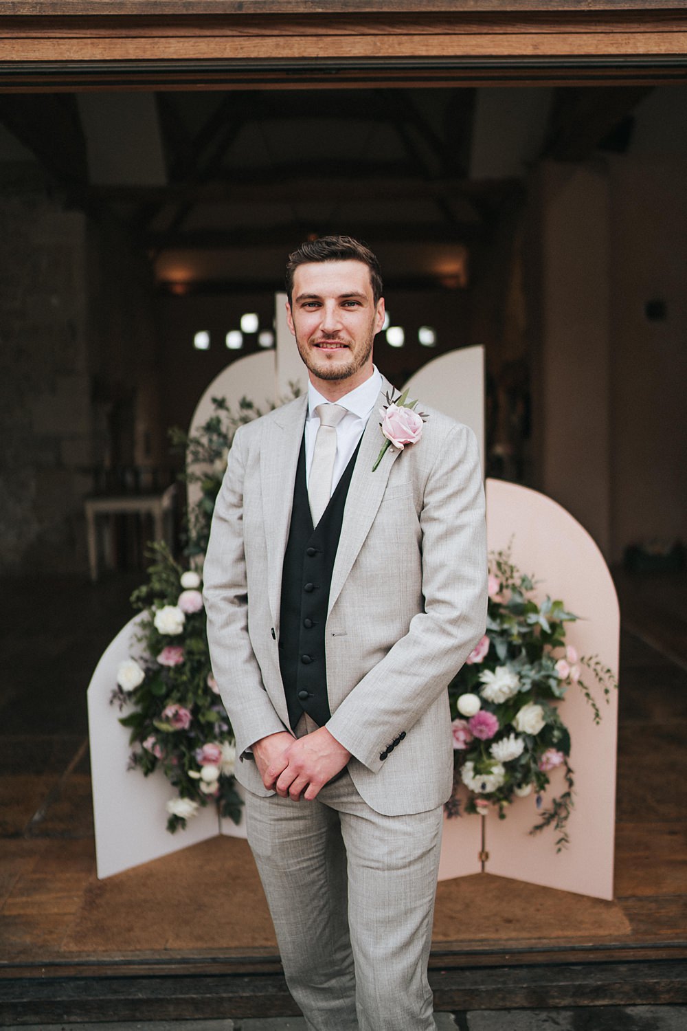 Groom Grey Suit Black Waistcoat Magenta Pink Wedding Holly Rose Weddings