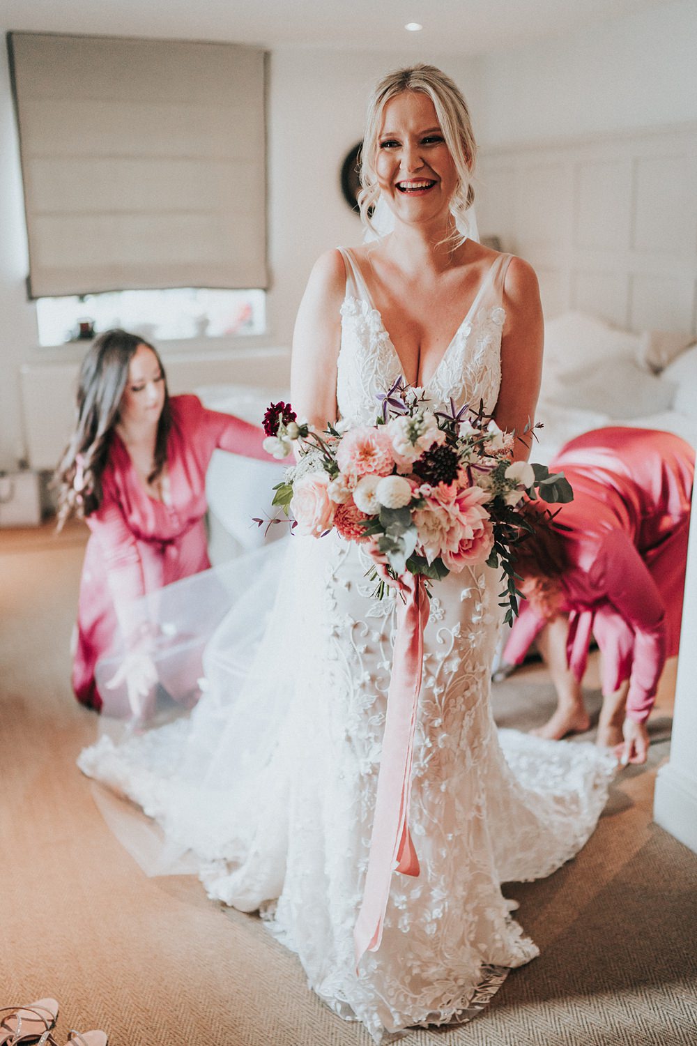 Made With Love Dress Bride Lace Veil Magenta Pink Wedding Holly Rose Weddings