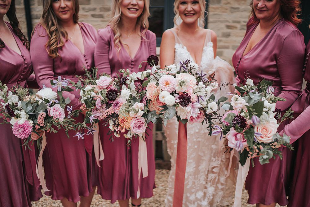 Long Sleeve Short Bridesmaid Dresses Bouquets Magenta Pink Wedding Holly Rose Weddings