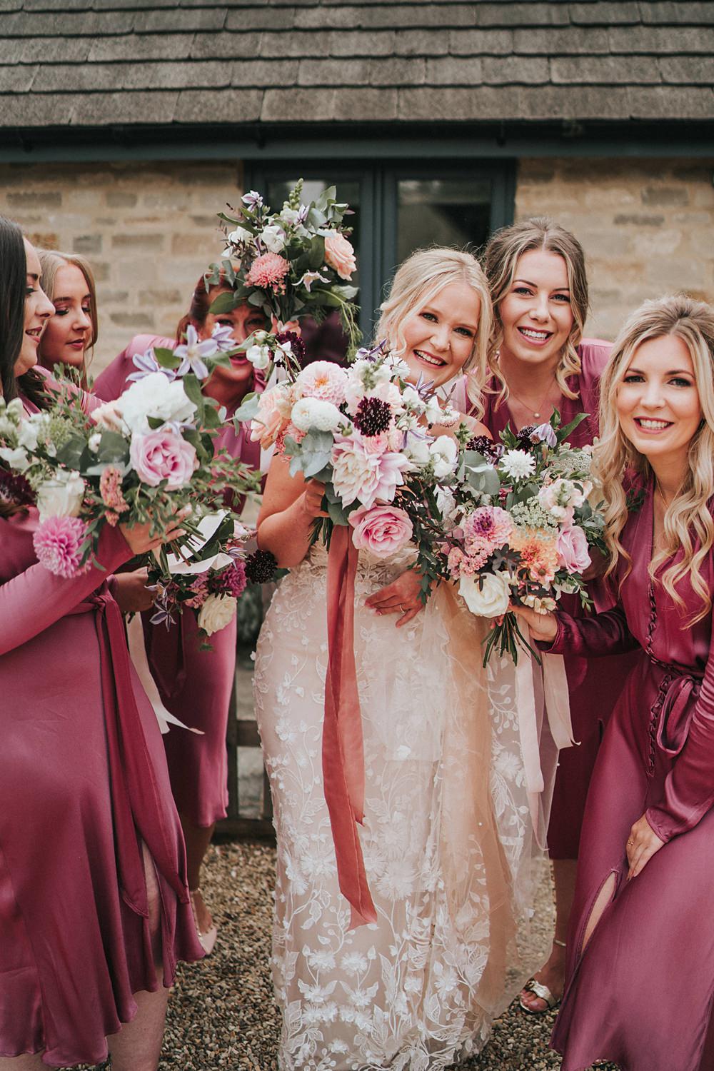 Long Sleeve Short Bridesmaid Dresses Bouquets Magenta Pink Wedding Holly Rose Weddings
