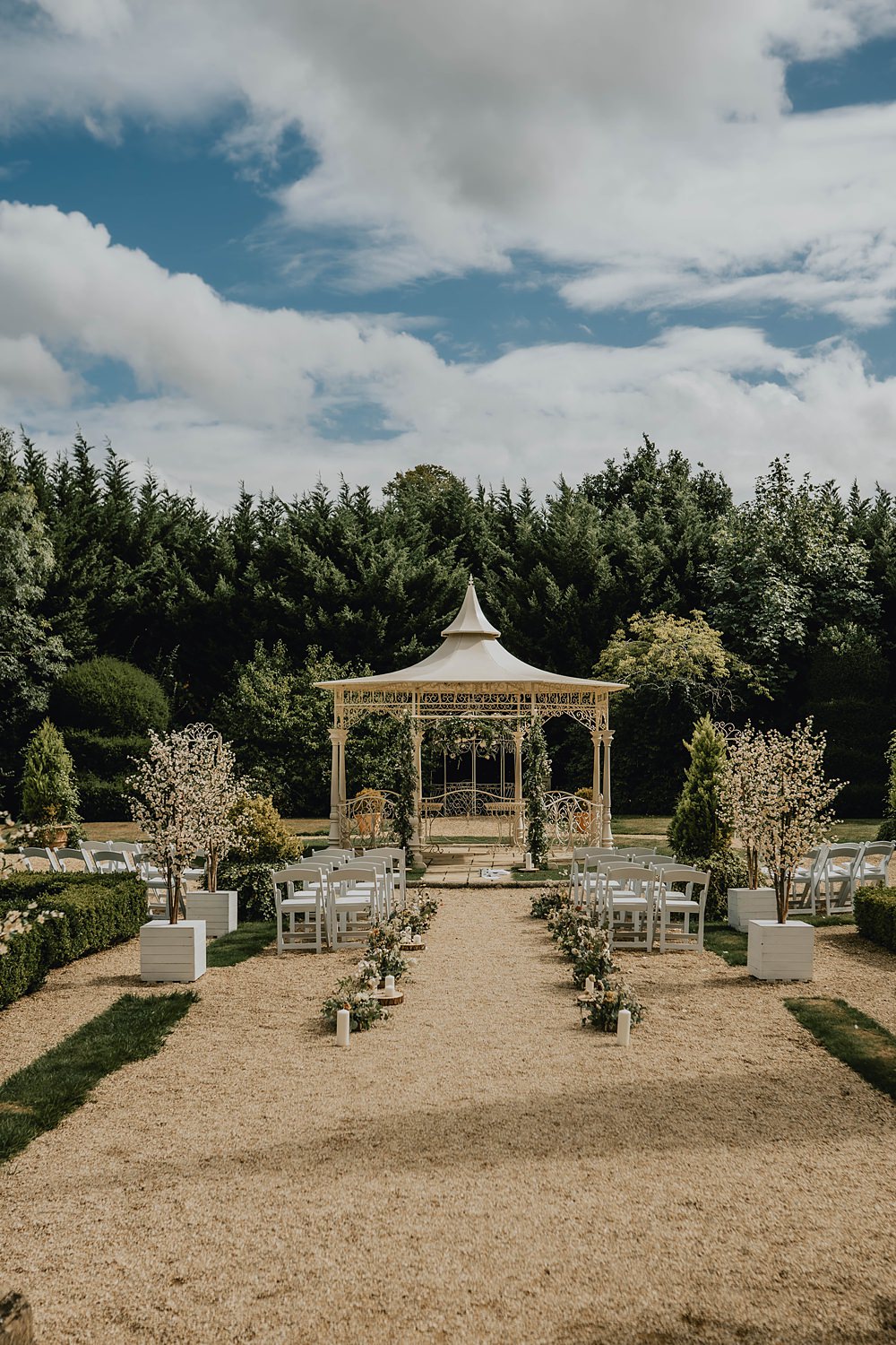 Outdoor Ceremony Flower Aisle Pergola Manor Lake Wedding Grace Dove Photography