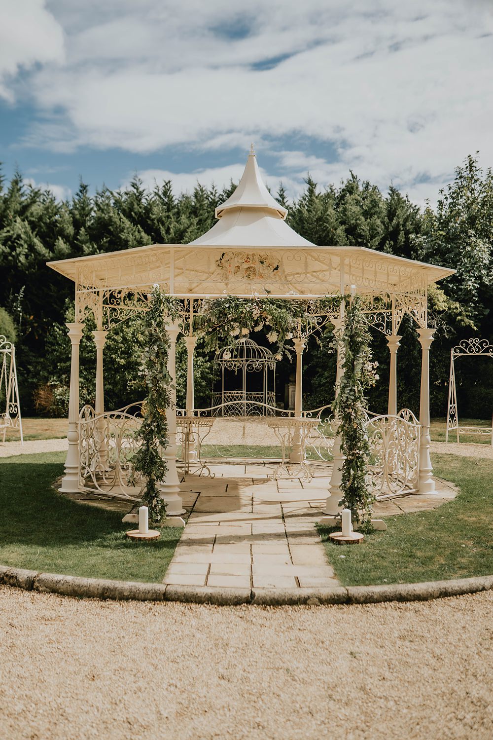 Outdoor Ceremony Flower Aisle Pergola Manor Lake Wedding Grace Dove Photography