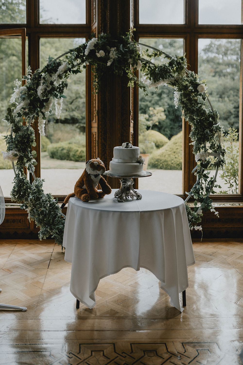 Cake Table Hoop Backdrop Manor Lake Wedding Grace Dove Photography