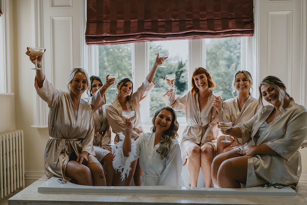 Champagne Bride Bridesmaids Robes Manor Lake Wedding Grace Dove Photography