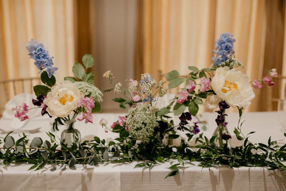 Top Table Flowers Decor Millbrook Lodge Hotel Wedding Iain Irwin Photography