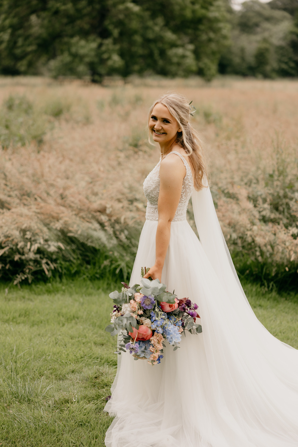 Dress Gown Bride Low Back Veil Justin Alexander Millbrook Lodge Hotel Wedding Iain Irwin Photography