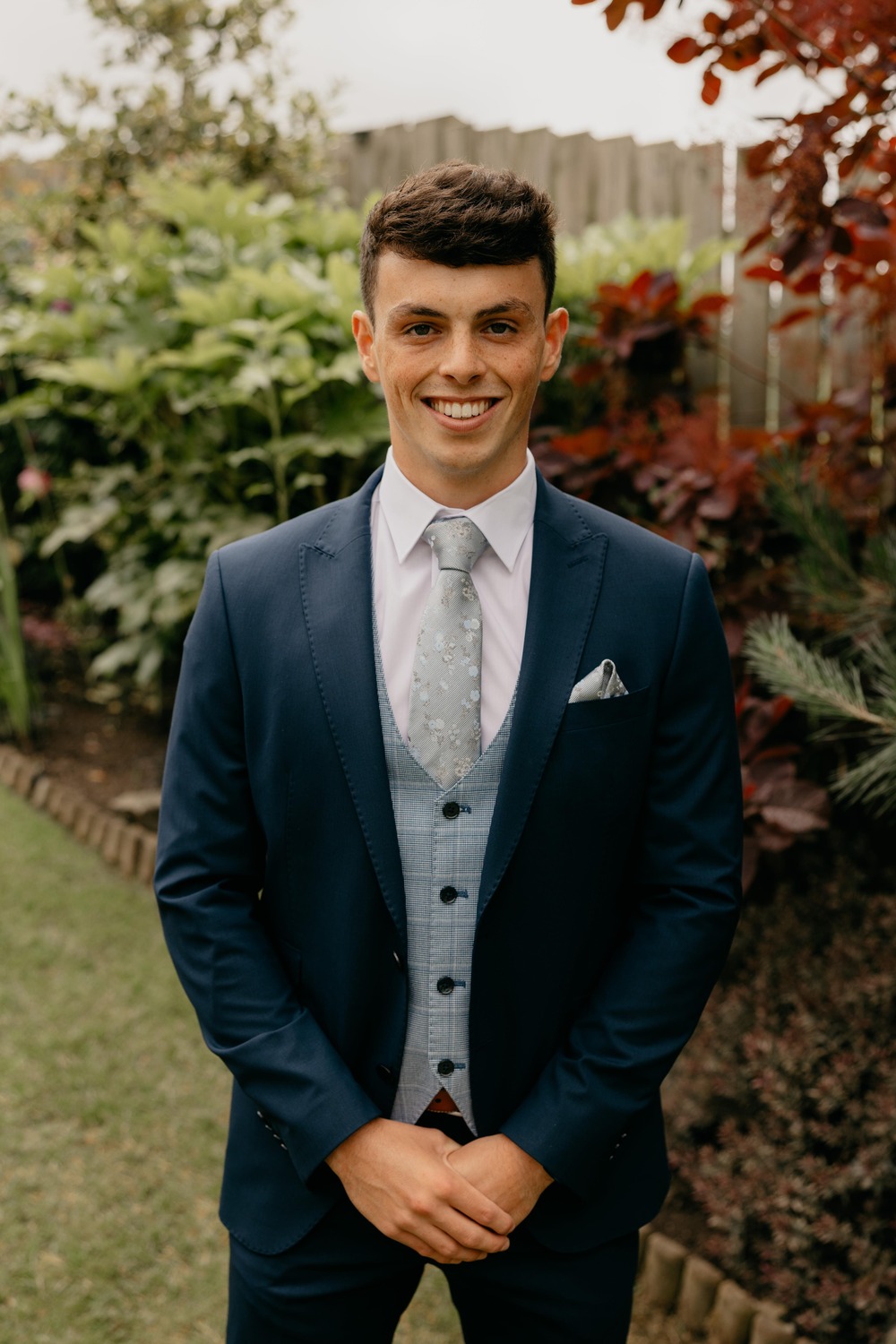 Groom Navy Suit Grey Tie Millbrook Lodge Hotel Wedding Iain Irwin Photography
